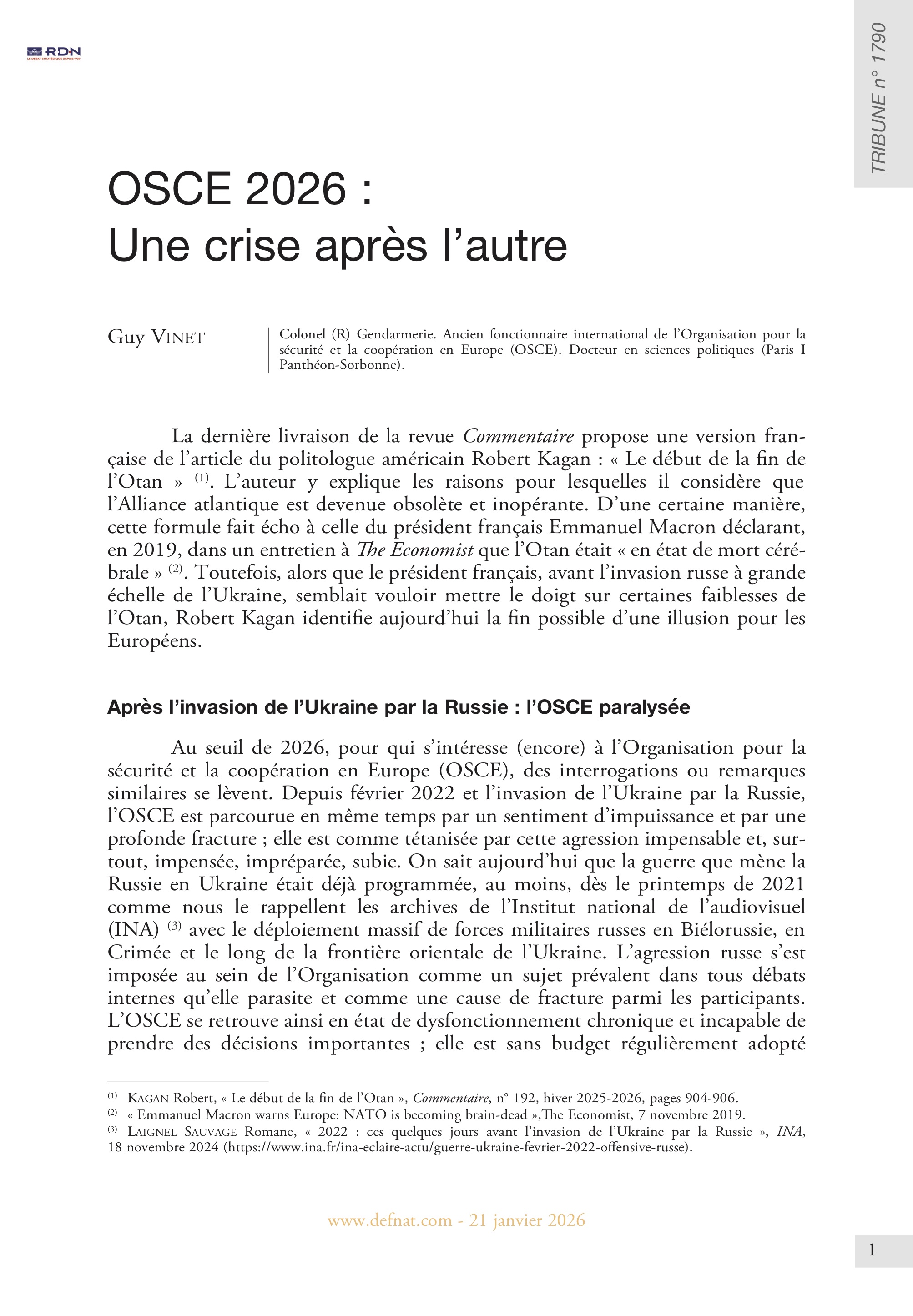 OSCE 2026&nbsp;: Une crise apr&egrave;s&nbsp;l&rsquo;autre (T&nbsp;1790)

